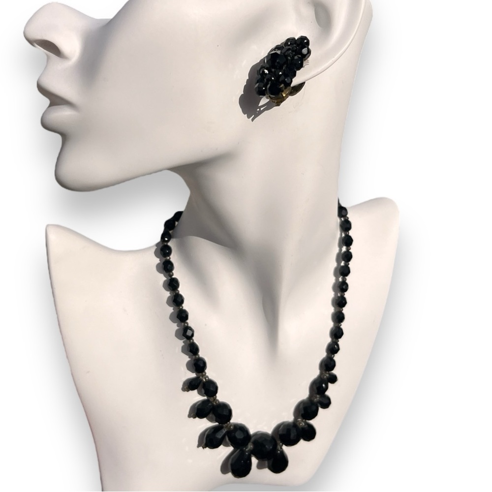 Vintage West Germany Black Beaded Earring And Necklace Set 45$